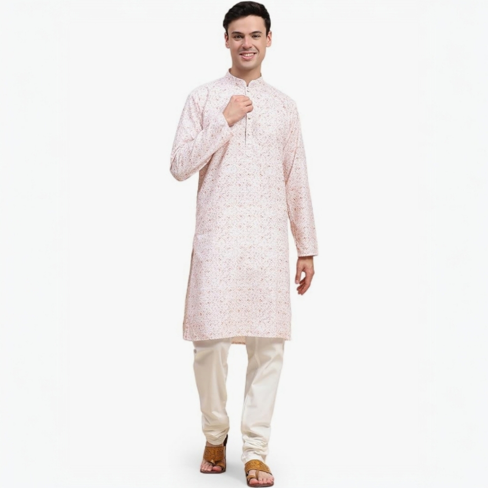 SKAVIJ Men’s Embroidered Sequined Kurta with Pajama 2-Piece Set Size Large